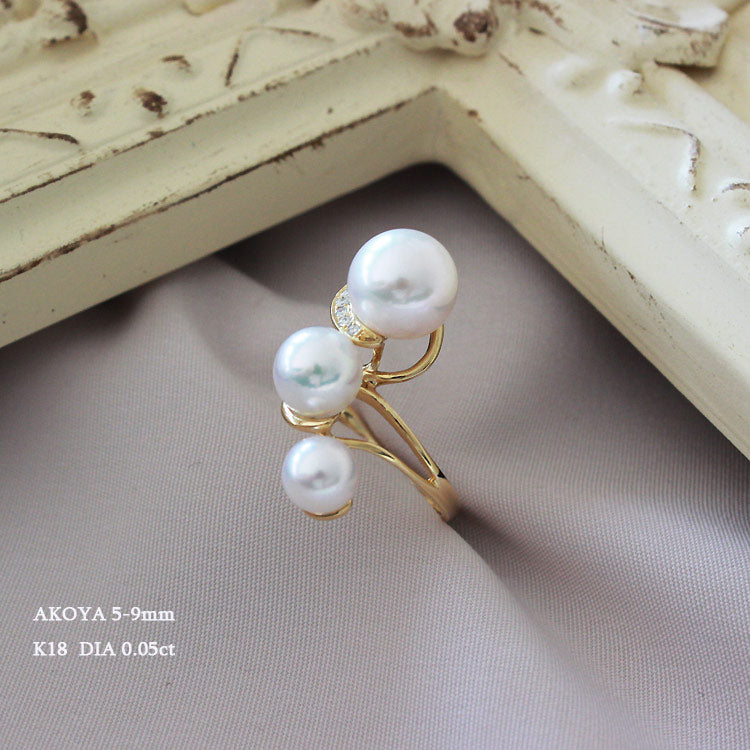 Akoya seawater pearl [Akoya pearl] [Pearl] [5-9mm] Pearl diamond [K18 ring] [Elegant & Curve balance ring [DIA] [White pink] [Bargain price] [New product] [Product warranty]