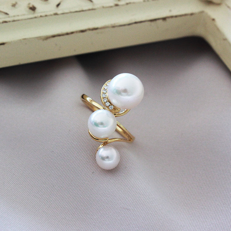 Akoya seawater pearl [Akoya pearl] [Pearl] [5-9mm] Pearl diamond [K18 ring] [Elegant & Curve balance ring [DIA] [White pink] [Bargain price] [New product] [Product warranty]