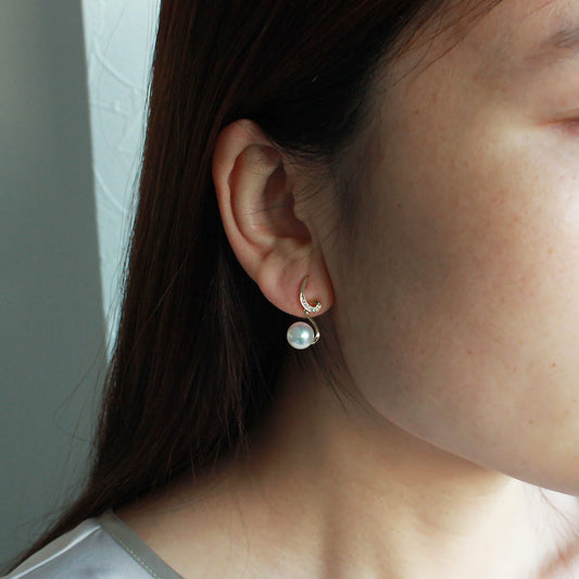 Akoya Pearl [Akoya Pearl] [K18YG DIA Elegant & Curve Balance Earrings] 8-8.5mm Pearl Diamond Balance Pearl