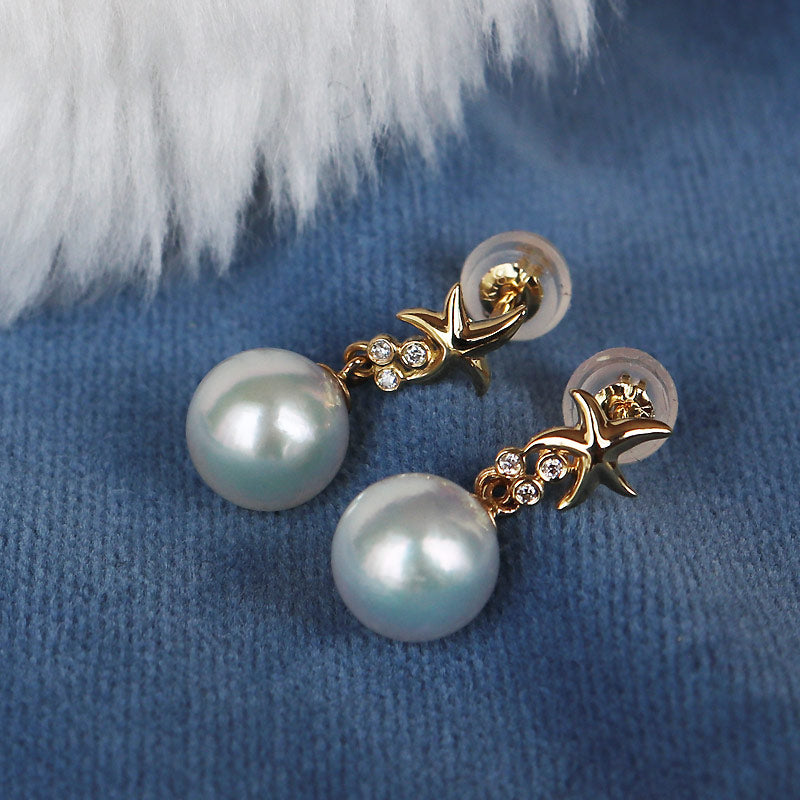 <tc>Akoya Pearl [Akoya Pearl Sea Star Earrings 7.5-8mm] K18YG [Yellow Gold] [DIA] Pearl Diamond [Pearl] Seawater Pearl</tc>
