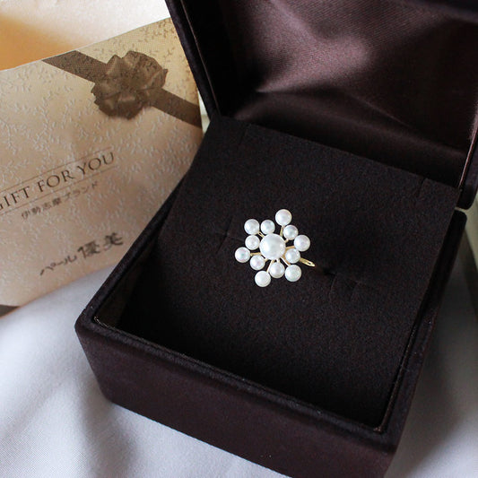 <tc>Akoya 珍珠 Baby珍珠18K雪花戒指 [Akoya Pearl] [Pearl] [2.5-5.5mm] [K18YG Snow Flower Ring] [White Pink] Rare Size Snow Ring</tc>