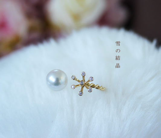 Akoya pearl ring K18YG snow crystal DIA diamond pearl diamond Akoya ring D0.03ct 7pcs