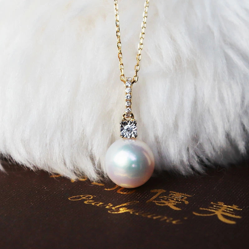 K18 Akoya pearl DIA necklace diamond pearl diamond akoya necklace D0.04ct 8pcs