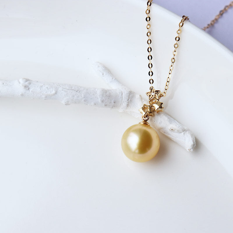 K18YG South Sea pearl DIA natural gold necklace diamond star pearl diamond southsea pearl necklace D0.01ct 1pcs