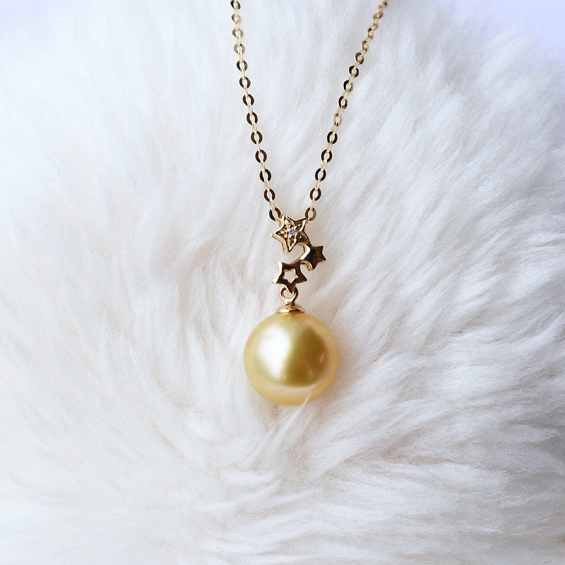 K18YG South Sea pearl DIA natural gold necklace diamond star pearl diamond southsea pearl necklace D0.01ct 1pcs