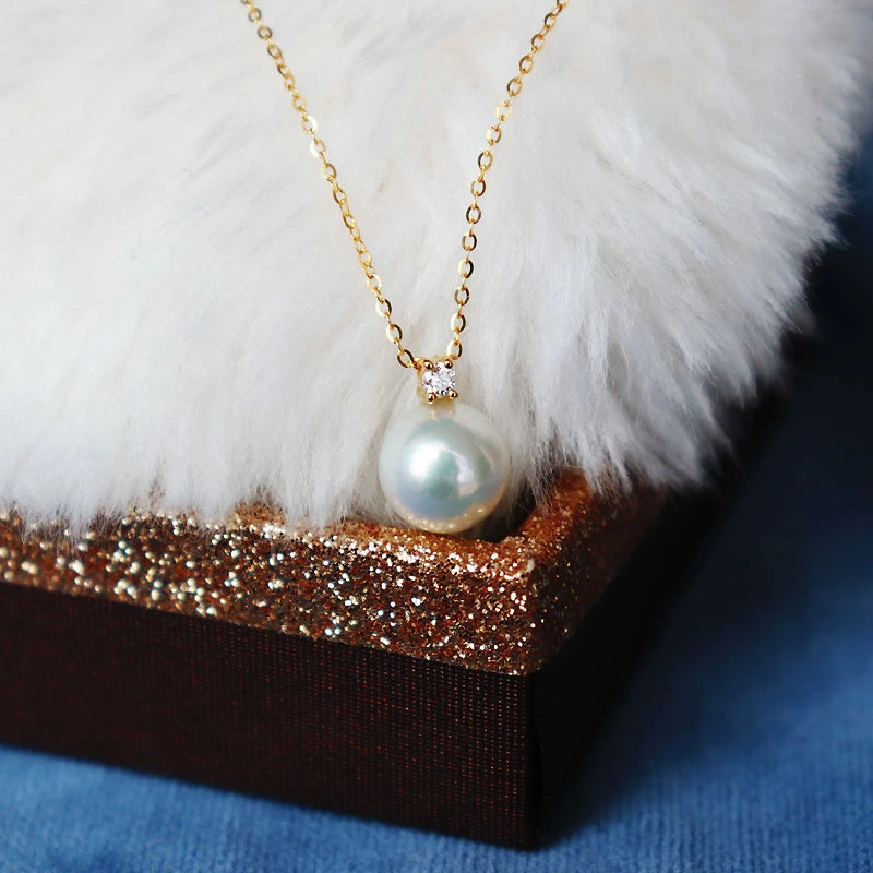 ◆新作◆ K18YG ひと粒ダイヤモンド付 あこや真珠