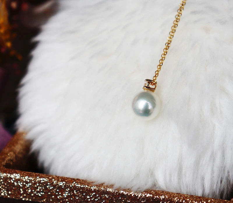 Akoya pearl single diamond necklace K18YG or K18WG D0.04ct 1pcs pearl –  パール優美-Pearlyuumi-