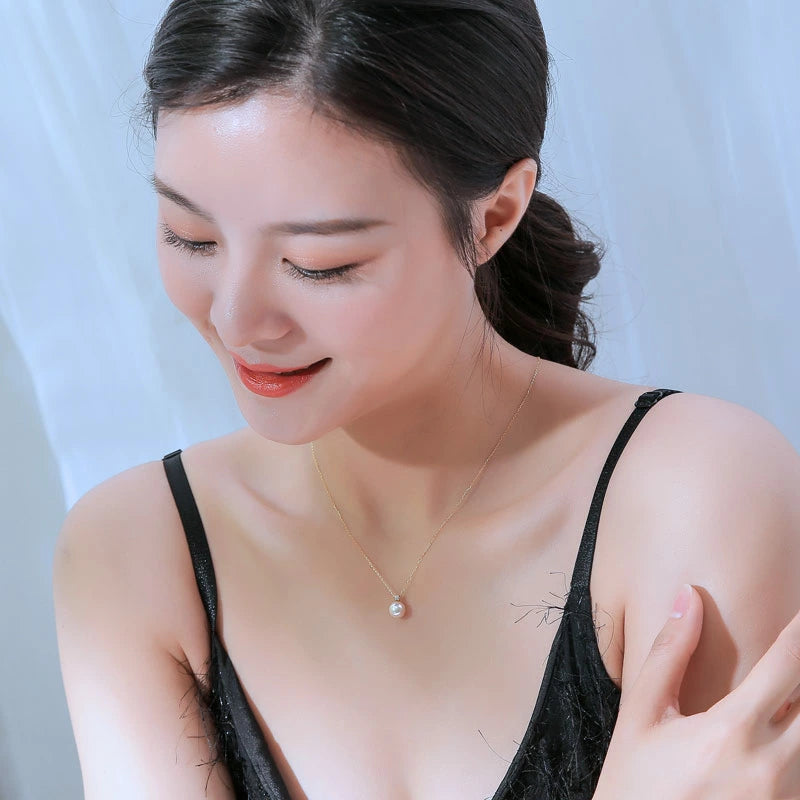 Akoya pearl single diamond necklace K18YG or K18WG D0.04ct 1pcs pearl – パール 優美-Pearlyuumi-