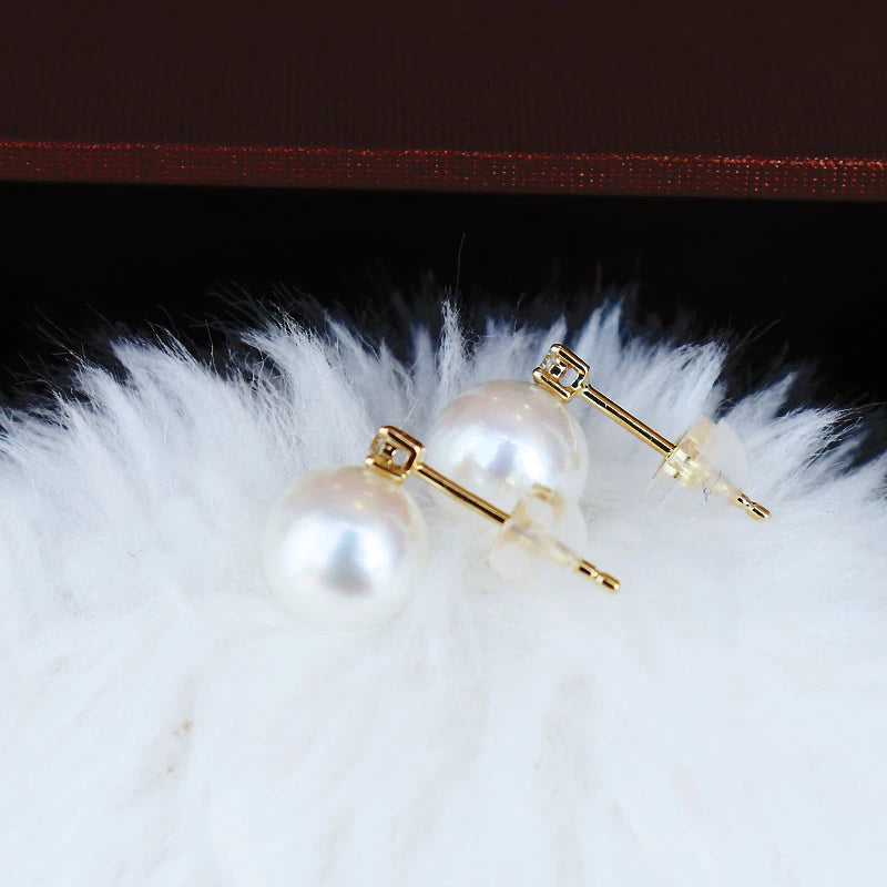 Akoya 珍珠单颗钻石耳环 K18YG 或 K18WG D0.05ct 2pcs 珍珠尺寸可选珍珠钻石