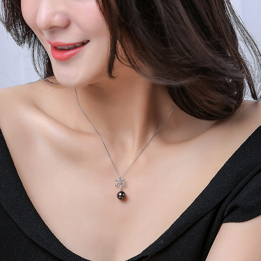 黒蝶真珠 9-10mm DIA　K14WG/K18YG　ネックレス ダイア tahitian pearl necklace D0.06ct 6pcs　雪の結晶　パールダイヤ