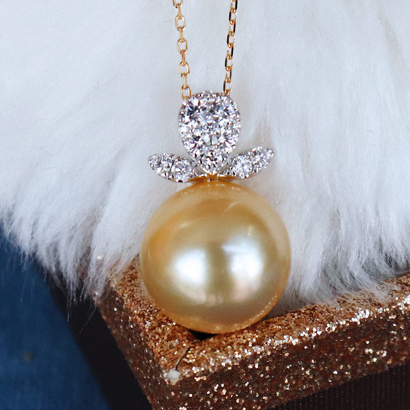 K18/K18WG　南洋真珠　12mm　高級　DIA　ネックレス　ダイヤ　パールダイヤ　southsea pearl necklace D0.28ct  11pcs