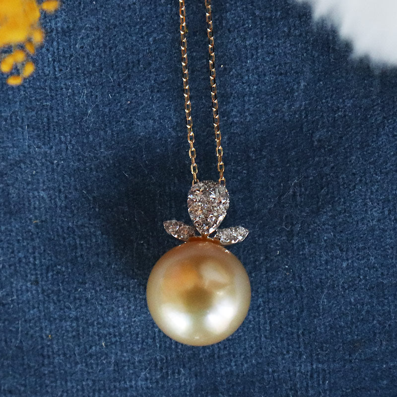 K18/K18WG　南洋真珠　12mm　高級　DIA　ネックレス　ダイヤ　パールダイヤ　southsea pearl necklace D0.28ct 11pcs