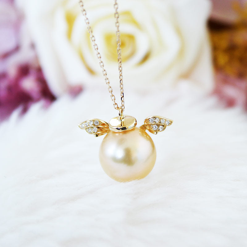 K18 South Sea pearl 9-10mm DIA necklace diamond pearl diamond southsea pearl necklace D0.028ct 12pcs