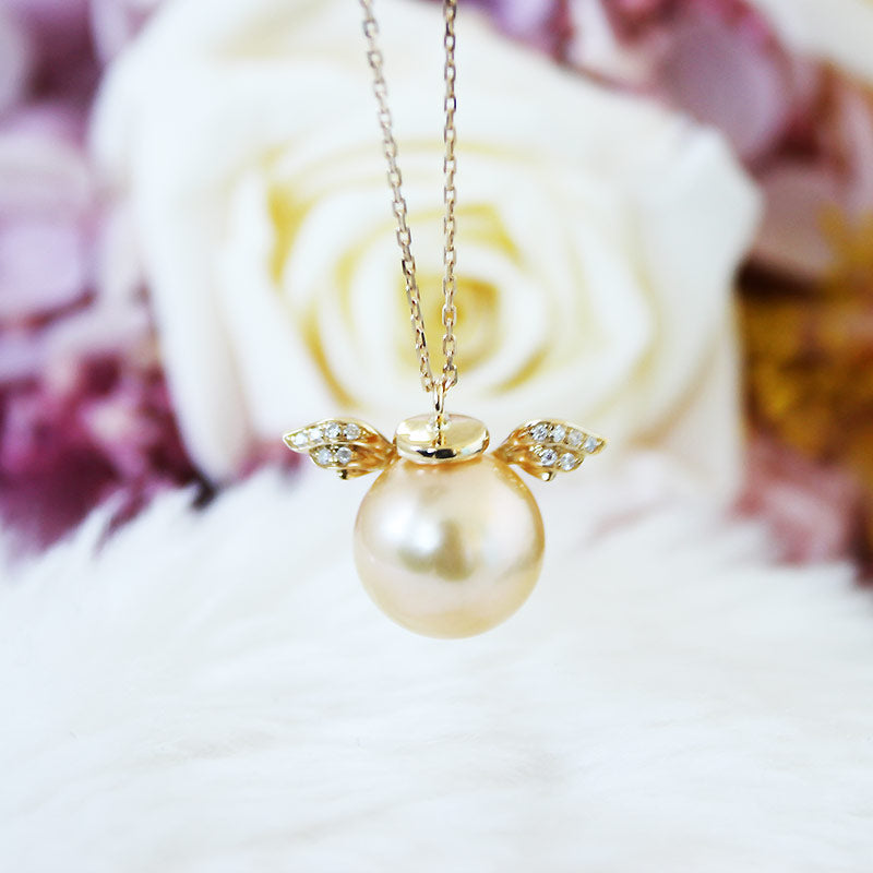 K18 South Sea pearl 9-10mm DIA necklace diamond pearl diamond southsea pearl necklace D0.028ct 12pcs