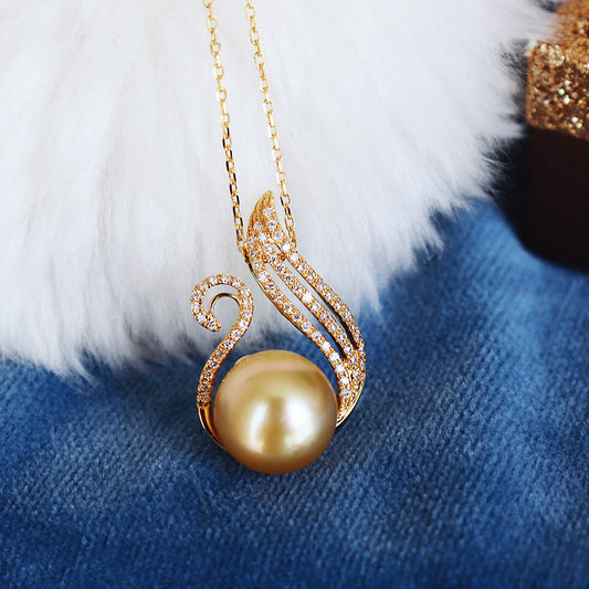 南洋真珠 9-10mm　スワン　ナチュラルゴールド　K18YG DIA ネックレス ダイヤ　パールダイヤ southsea pearl necklace D0.208ct 69pcs