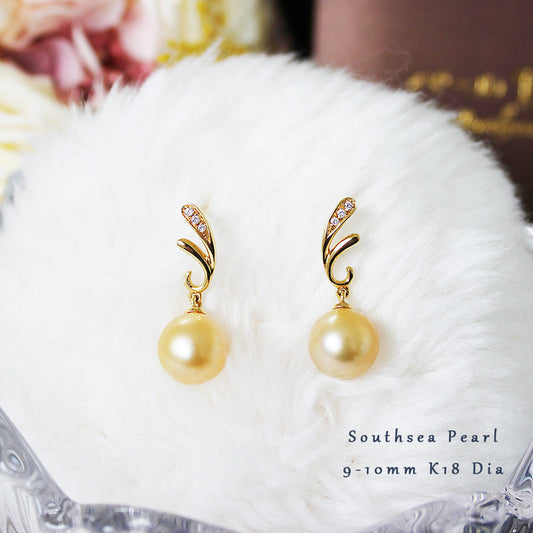 South sea pearl Wing pearl K18YG natural gold DIA earrings diamond pearl diamond Southsea Pearl piace D0.036ct 6pcs