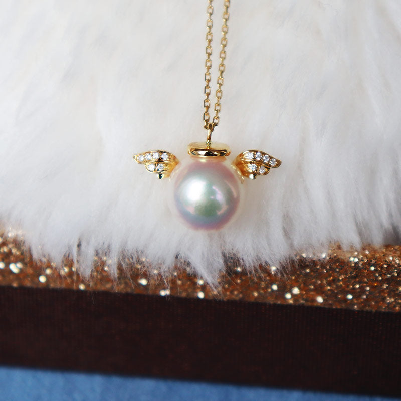 あこや真珠　K18YG  8.5-9mm DIA Angelパールネックレス ダイア Akoya pearl necklace D0.028ct 12pcs　パールダイヤ　天使ネックレス