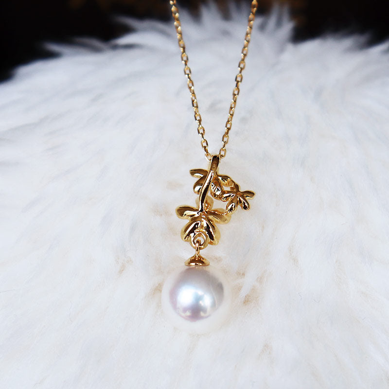 K18YG Akoya pearl flower DIA necklace diamond pearl diamond akoya necklace D0.03ct 3pcs