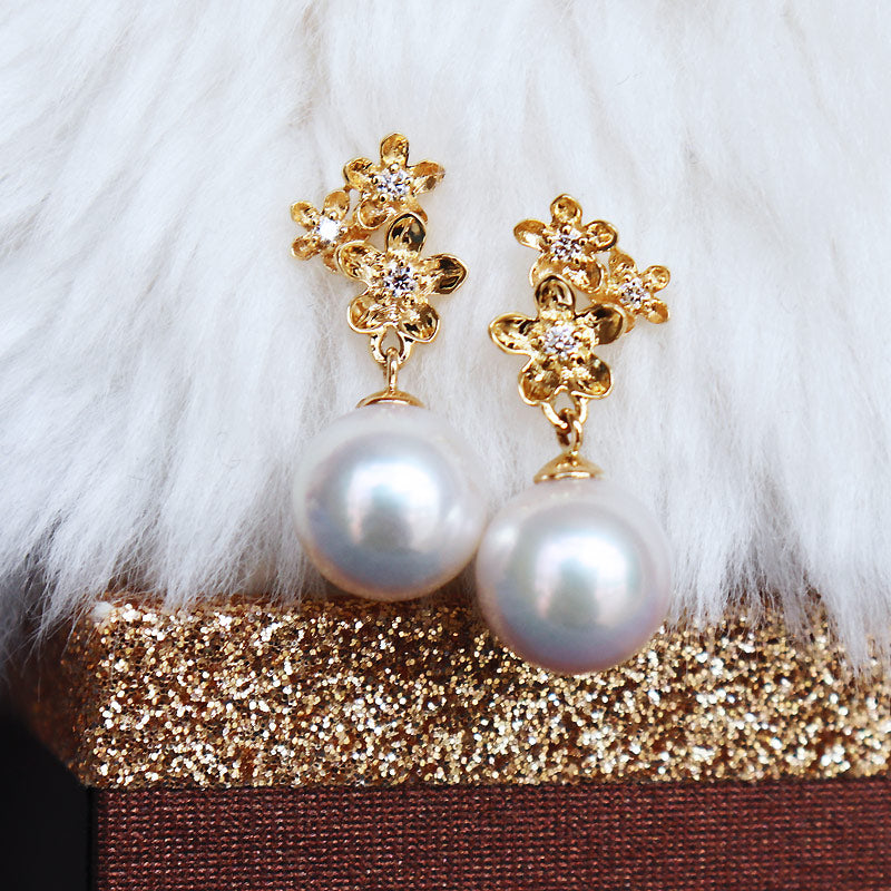 K18 Akoya pearl DIA earrings diamond pearl diamond akoya piace D0.06ct 6pcs
