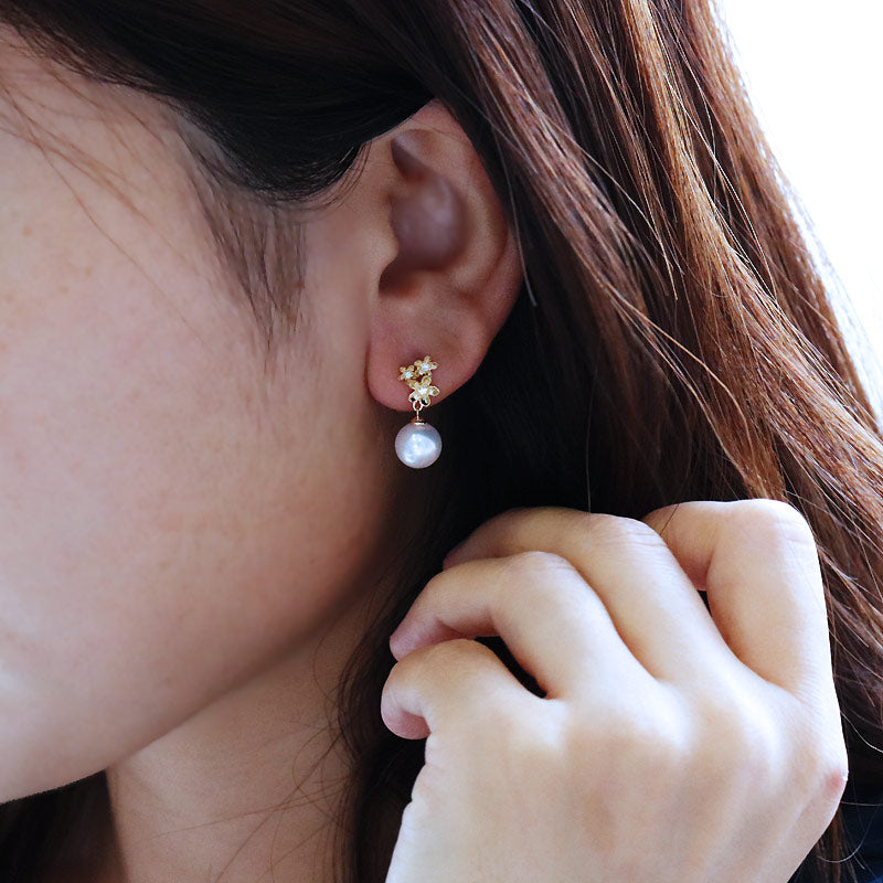 K18 Akoya pearl DIA earrings diamond pearl diamond akoya piace D0.06ct 6pcs