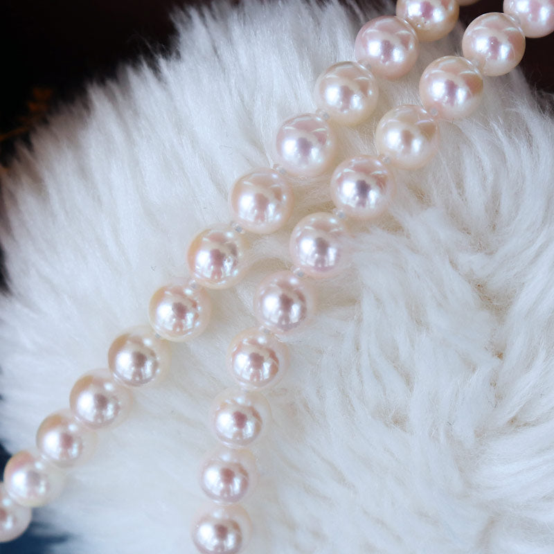 ●293 真珠祭り！天然アコヤ本真珠ネックレス　ラウンド ピンクホワイト色味