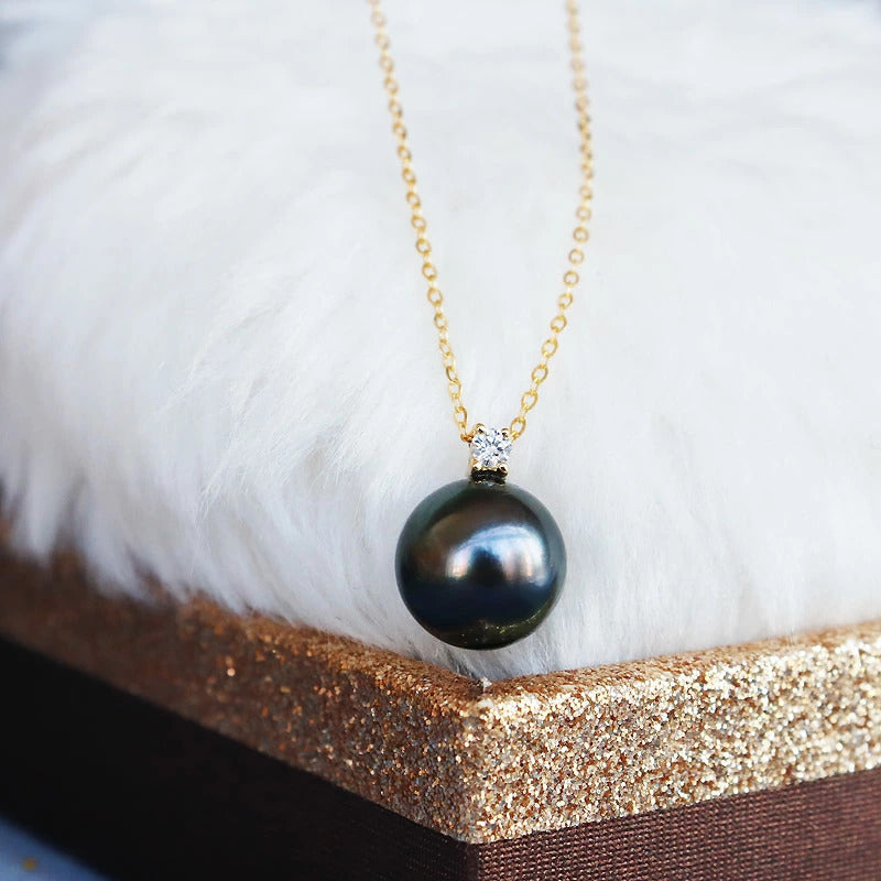 K18YG black butterfly pearl one DIA necklace diamond pearl diamond