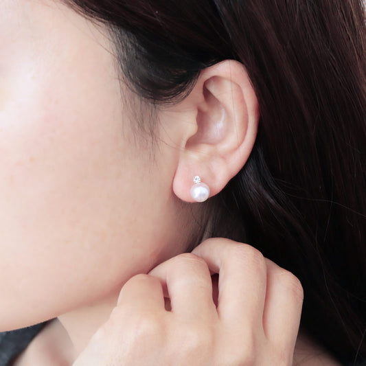 K18YG Akoya pearl single DIA earrings diamond pearl diamond akoya piace D0.14ct 2pcs