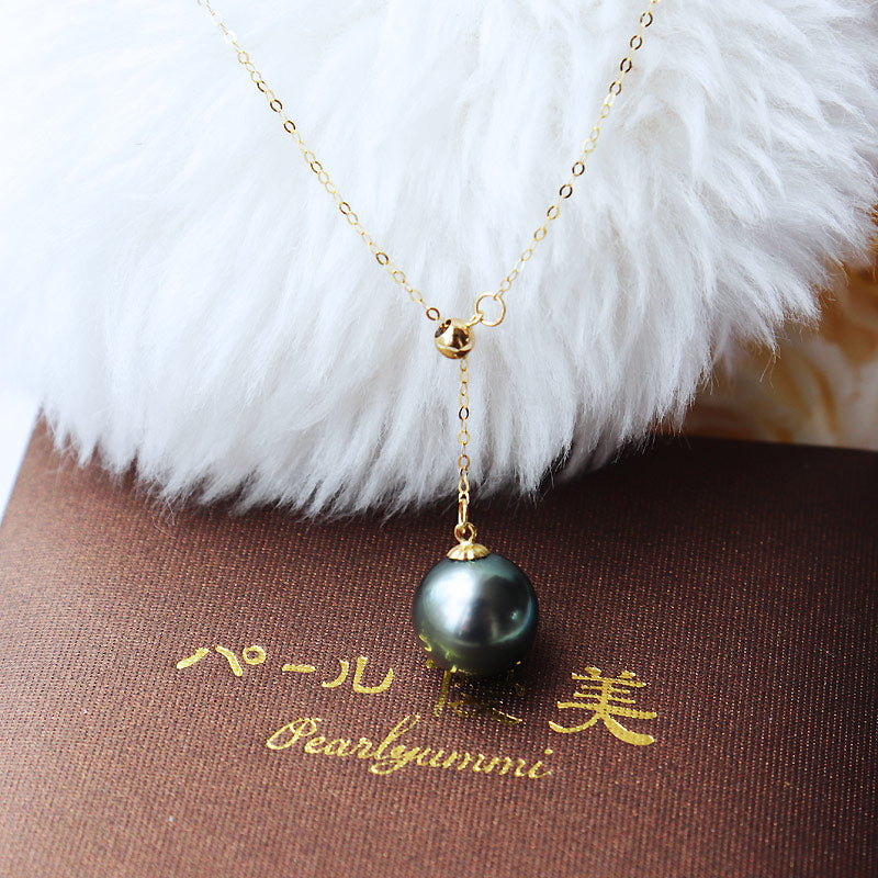 Black butterfly pearl [9-10mm] Y-shaped necklace sliding type [Tahiti pearl necklace] K18 [yellow gold] K18WG [white gold] [pearl] [necklace] pearl necklace pearl accessories ladies women single pearl single simple stylish elegant present gift