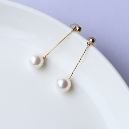 akoya Akoya pearl 7.5-8mm [white pink] K18 [yellow gold] long earrings