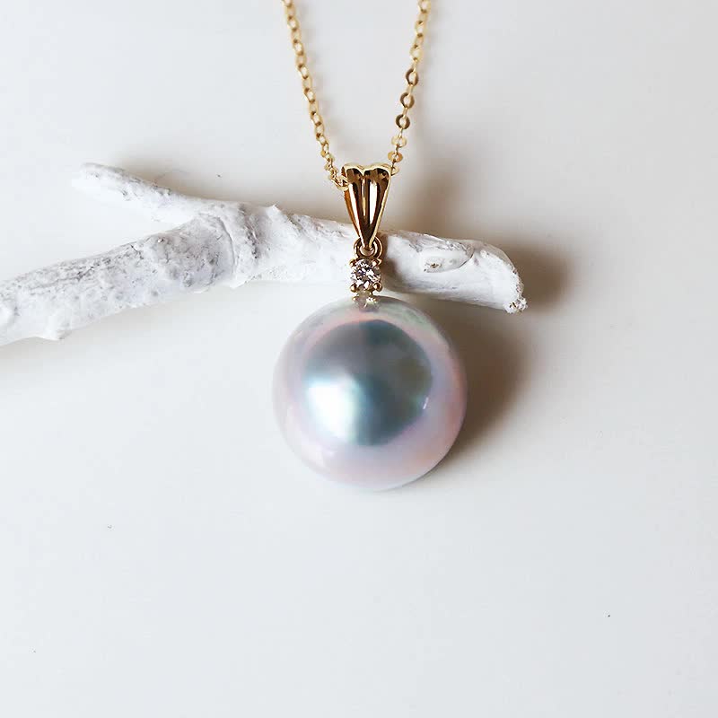 マベ真珠　K18YG　ナチュラルブルー DIA ペンダント ダイヤ　パールダイヤ　マベ　ペンダント mabe pearl necklace  D0.05ct 1pcs【チェーン別売り】