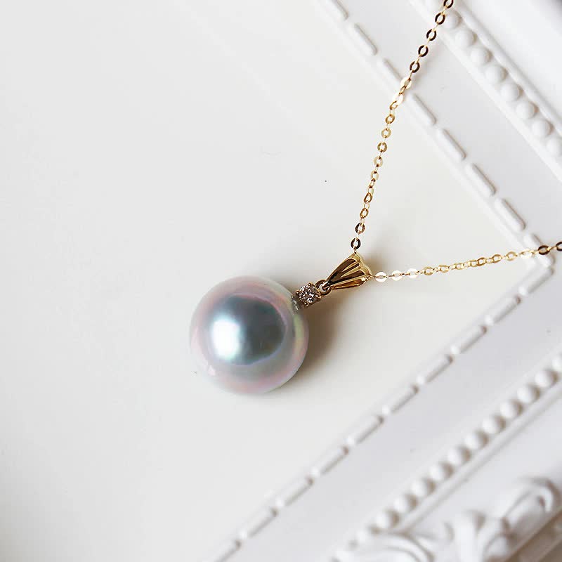 マベ真珠　K18YG　ナチュラルブルー DIA ペンダント ダイヤ　パールダイヤ　マベ　ペンダント mabe pearl necklace  D0.05ct 1pcs【チェーン別売り】