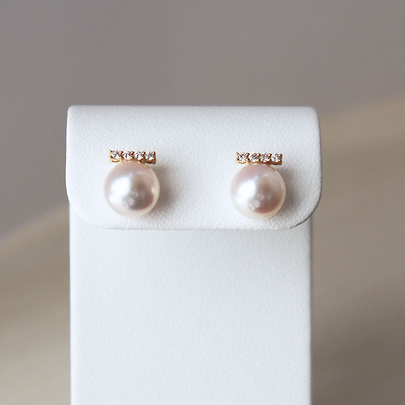 Akoya pearl Akoya 7.5-8mm K18YG DIA balance earrings 0.08ct pearl diamond simple adult modern bar earrings