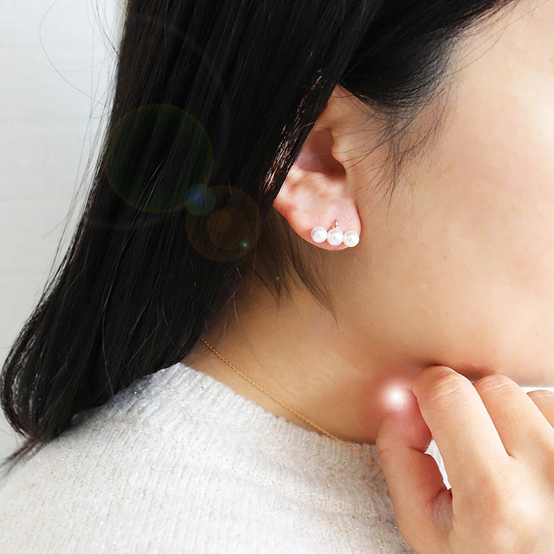 Several grain line Akoya pearl earrings 5-6mm baby pearl K18YG several grain pearl earrings