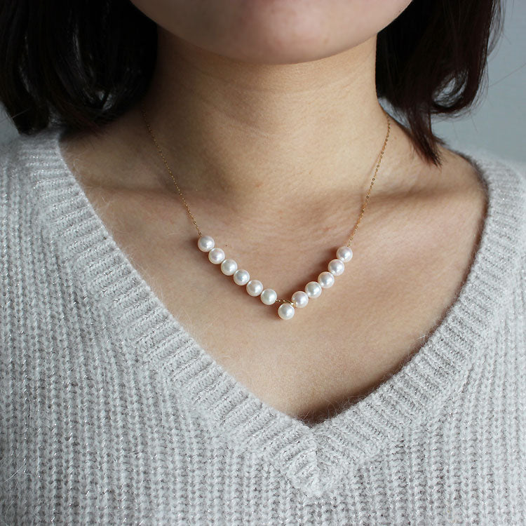 Pearl akoya [pearl necklace] Akoya pearl K18 necklace baby pearl station necklace [pearl necklace] pearl necklace Rakuten women's jewelry accessories seawater pearl