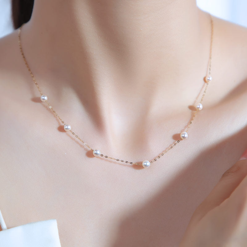 Akoya Pearl Necklace Baby Pearl K18YG [Patent Number] Patent No. 6805455  [Pearl Slide] Thru Necklace 4-5mm/6-7mm Mother's Day Gift Wedding Real  Pearl