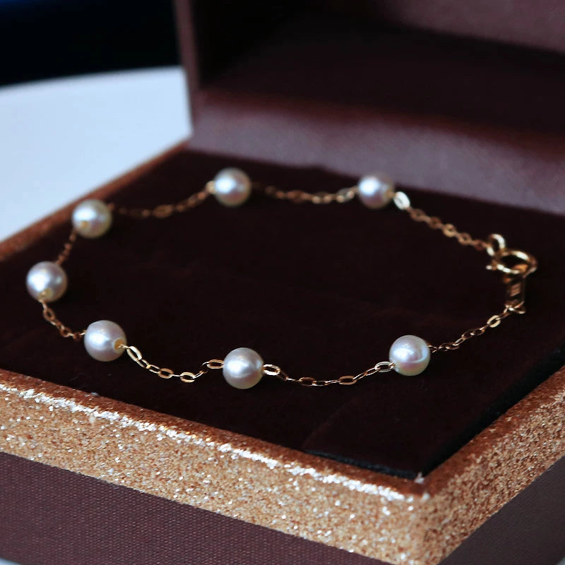Akoya pearl bracelet baby pearl 4-5mm K18YG or K14WG rare size baby pearl station bracelet