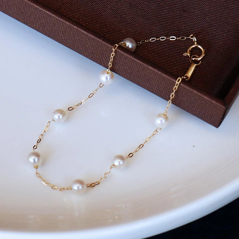 Akoya pearl bracelet baby pearl 4-5mm K18YG or K14WG rare size baby pearl station bracelet
