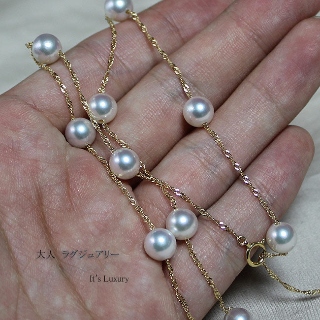 Pearl [Pearl necklace] Akoya pearl K18YG necklace Station necklace [Pearl necklace] pearl necklace Akoya pearl Shining pearl