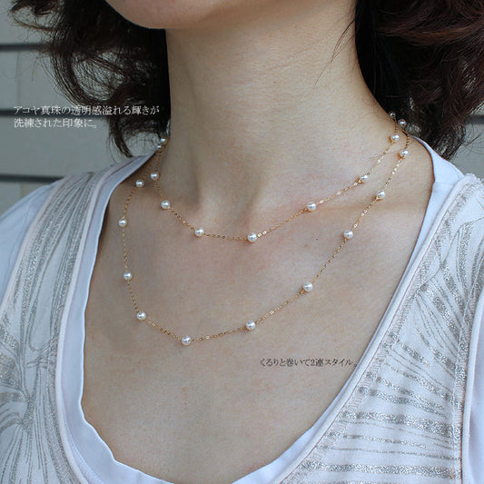Akoya Pearl Long Necklace Baby Pearl Pearl K18YG Station Necklace