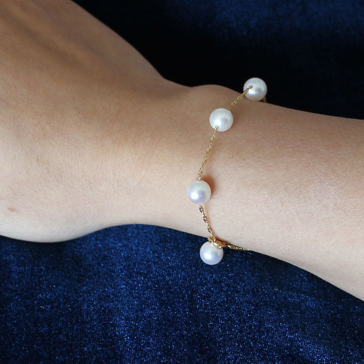 Akoya pearl bracelet [Akoya pearl 7-7.5mm] [Pearl station bracelet] K18YG  [Yellow gold] K14WG [White gold] [Pearl] [Akoya pearl] Bracelet [Bracelet] 