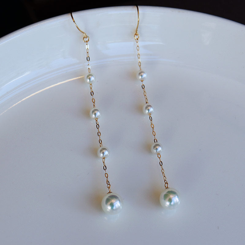 Akoya pearl long earrings [Akoya pearl baby pearl] [K18YG long earrings] [rare] American earrings