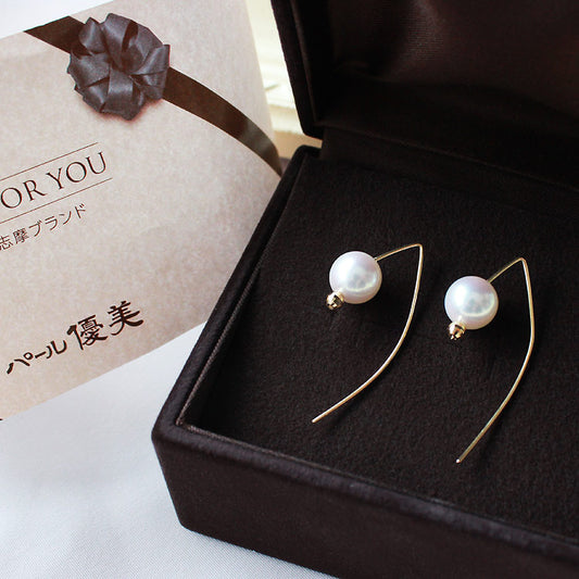 Akoya pearls [Akoya pearls 8.5-9mm] [K18YG bar earrings] Large Akoya Akoya Akoya pearls Single pearl earrings Akoya pearls Earrings Pearl accessories Women's Single simple stylish elegant present gift
