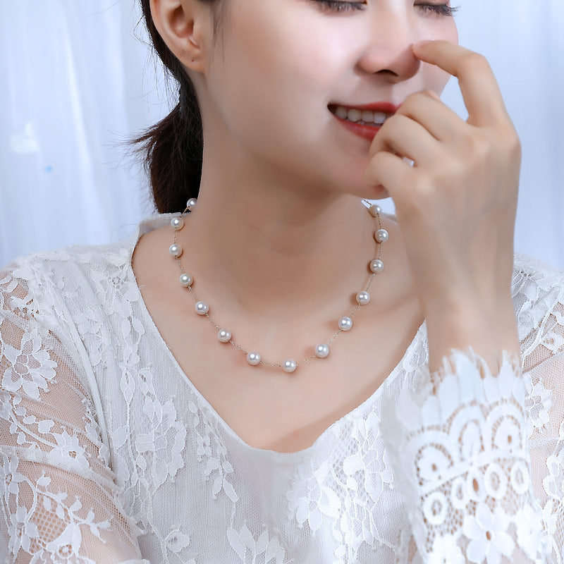 大珠11-10mm 淡水真珠ネックレス　ホワイトピンク